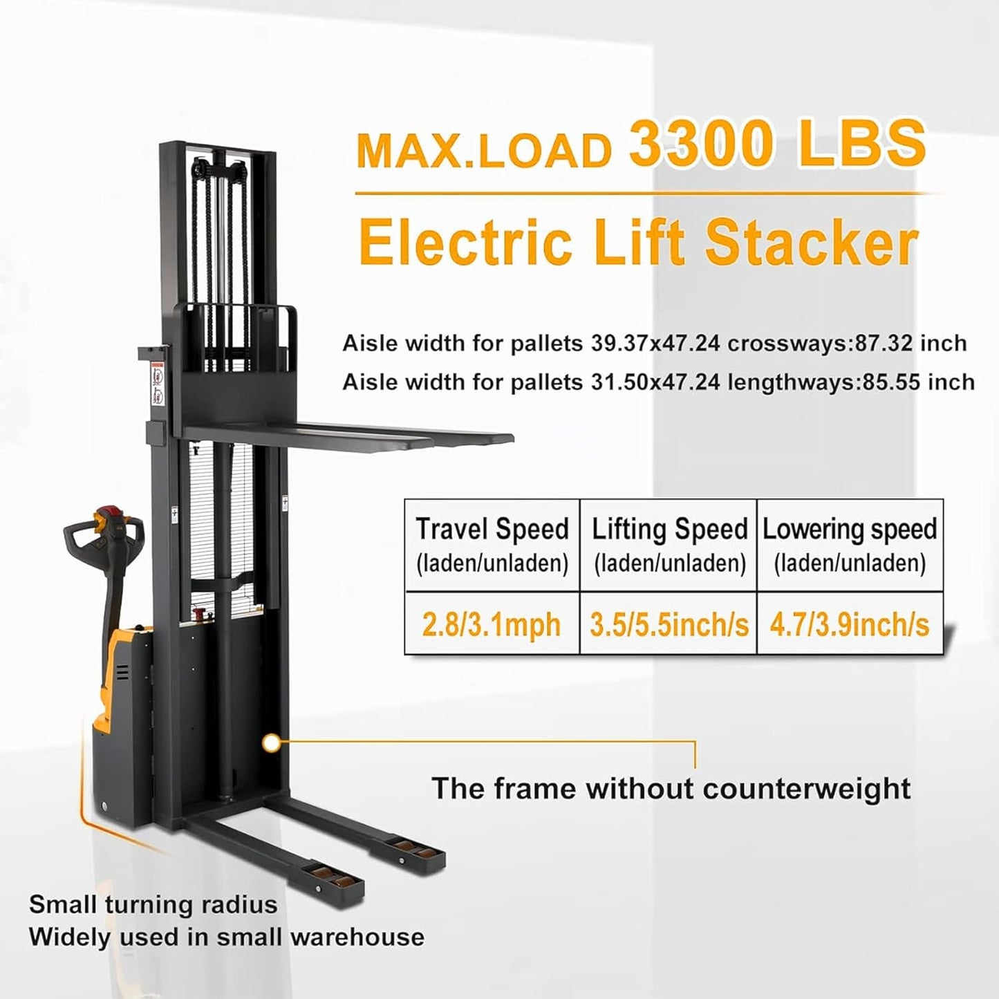 Full Electric Pallet Truck 1000kg 2000kg Walking Electric Stacker