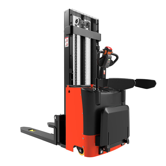 Electric Ride-Along Pallet Stacker with driver's platform