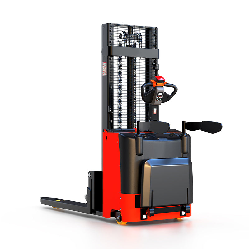 Electric Ride-Along Pallet Stacker with driver's platform