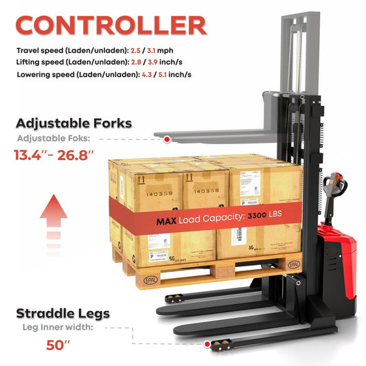Full Electric Walkie Stacker with Straddle Legs