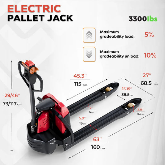 Full Electric Pallet Truck – 3300Lbs Capacity, 24V/30Ah Lithium Battery