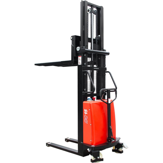 Semi-Electric Pallet Stacker 98" Lifting Height Wakie Stacker with Adjustable Forks