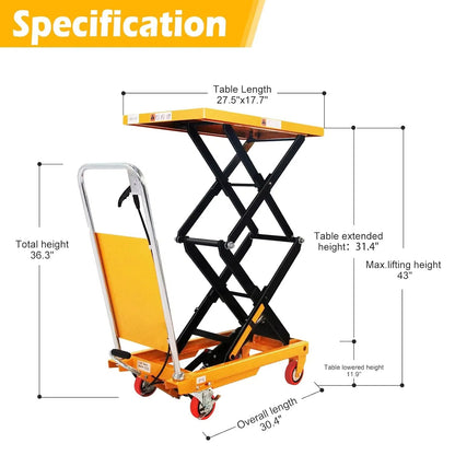 43" Stainless Steel Hydraulic Lift Table