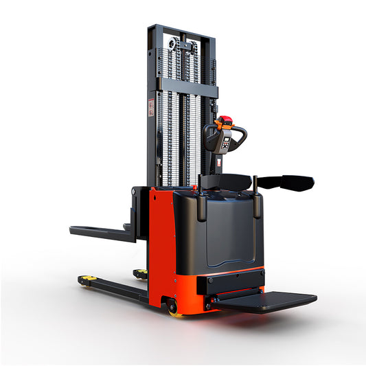 Electric Ride-Along Pallet Stacker with driver's platform